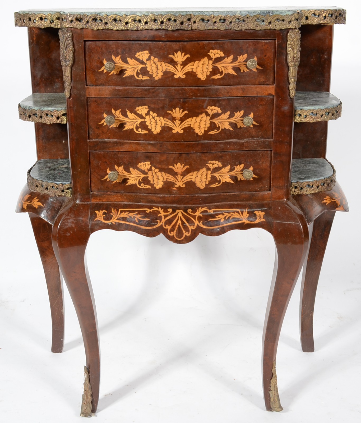 Mesa auxiliar de madeira trabalhada em marqueterie, estilo francês... - foto 2 de 5