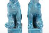 Par de cães de fó de porcelana azul turquesa. - Par de cães de fó de porcelana azul turquesa.
