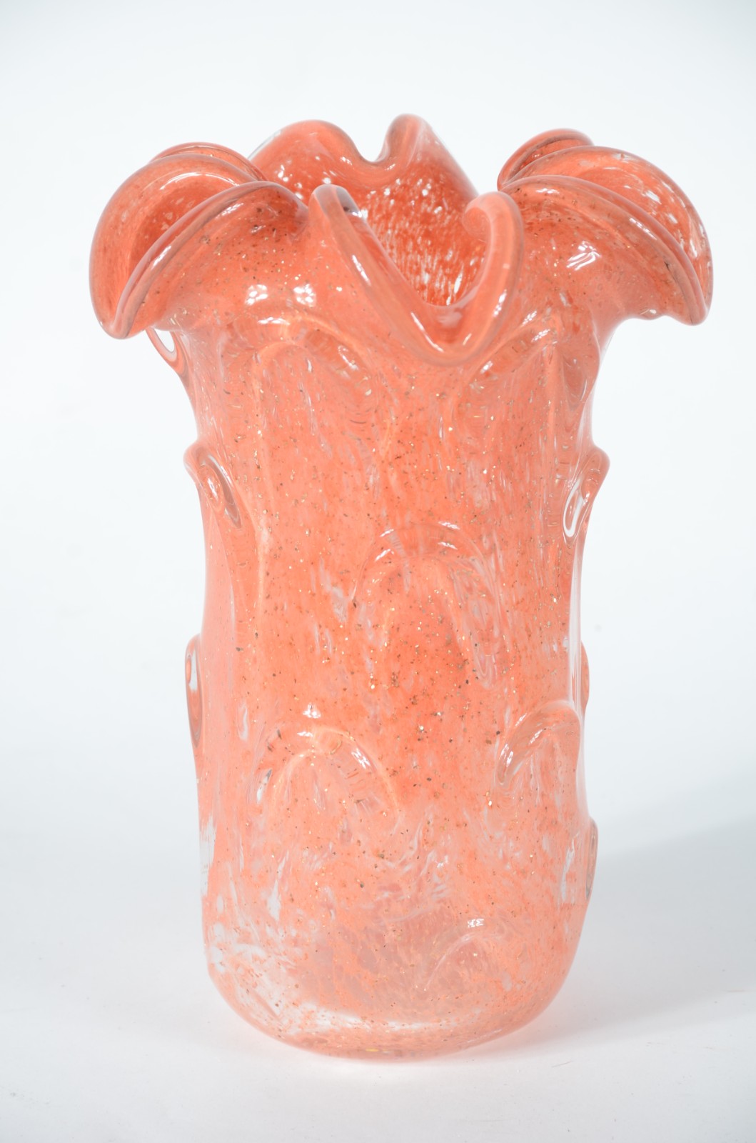 Vaso de vidro decorativo na cor laranja, borda feitio babado. - foto 1 de 3