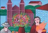 Adelson do Prado (1944-2013), Paisagem e 2 Figuras - Óleo sobre tela. Datado 84.