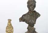 EMMANUEL VILLANIS (1858/1914), Galatée - Duas peças de bronze, sendo: busto feminino, assinado, base de mármore; e, sino na forma de camponesa.
