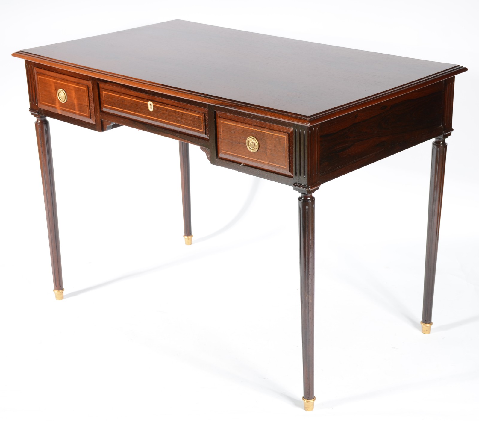 Mesa para escritório de madeira nobre, estilo ingles, três gavetas e... - foto 1 de 6