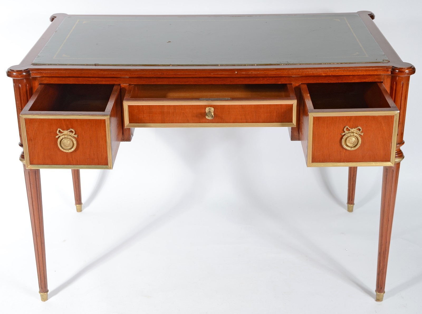 Mesa para escritório de madeira nobre, estilo inglês, três gavetas e... - foto 3 de 9