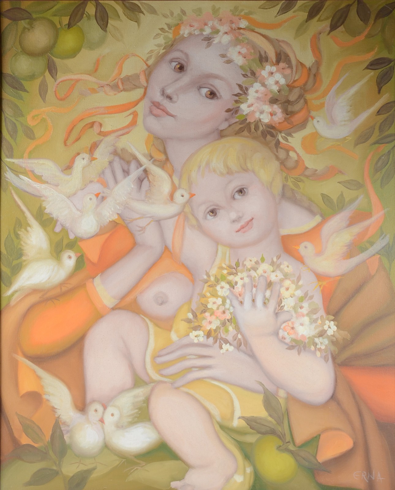 Erna Y (1926-2014), Mãe com criança, pássaros e frutos - foto 1 de 4