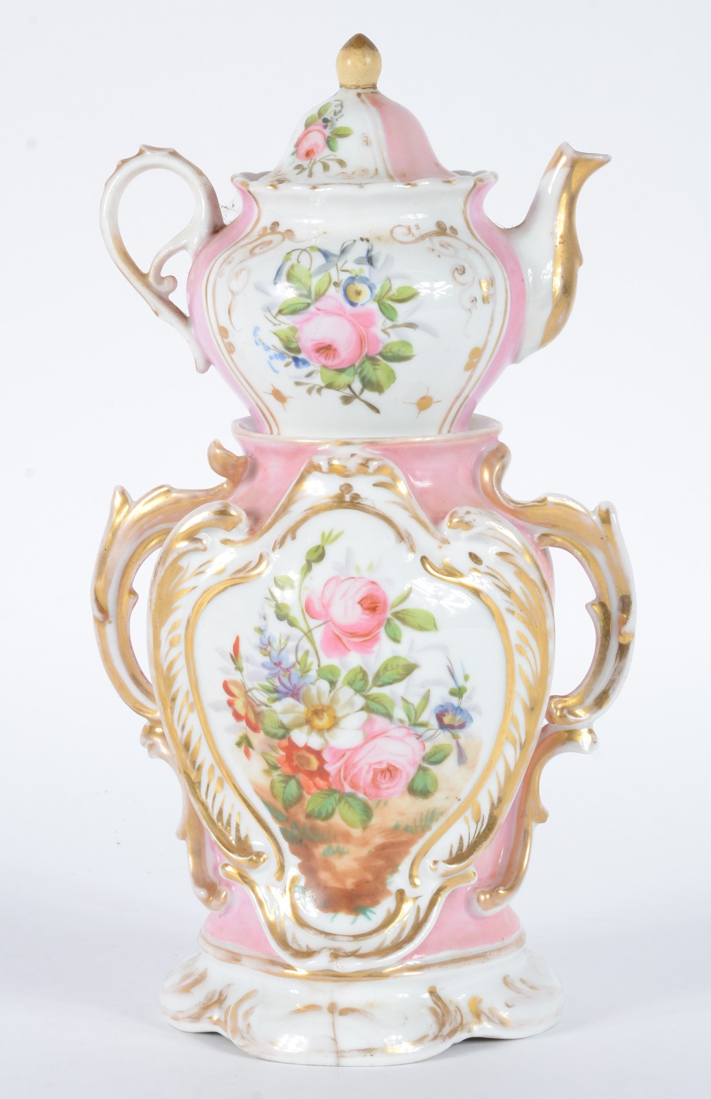 Veilleuse de porcelana francesa Vieux Paris com flores em policromia... - foto 1 de 7