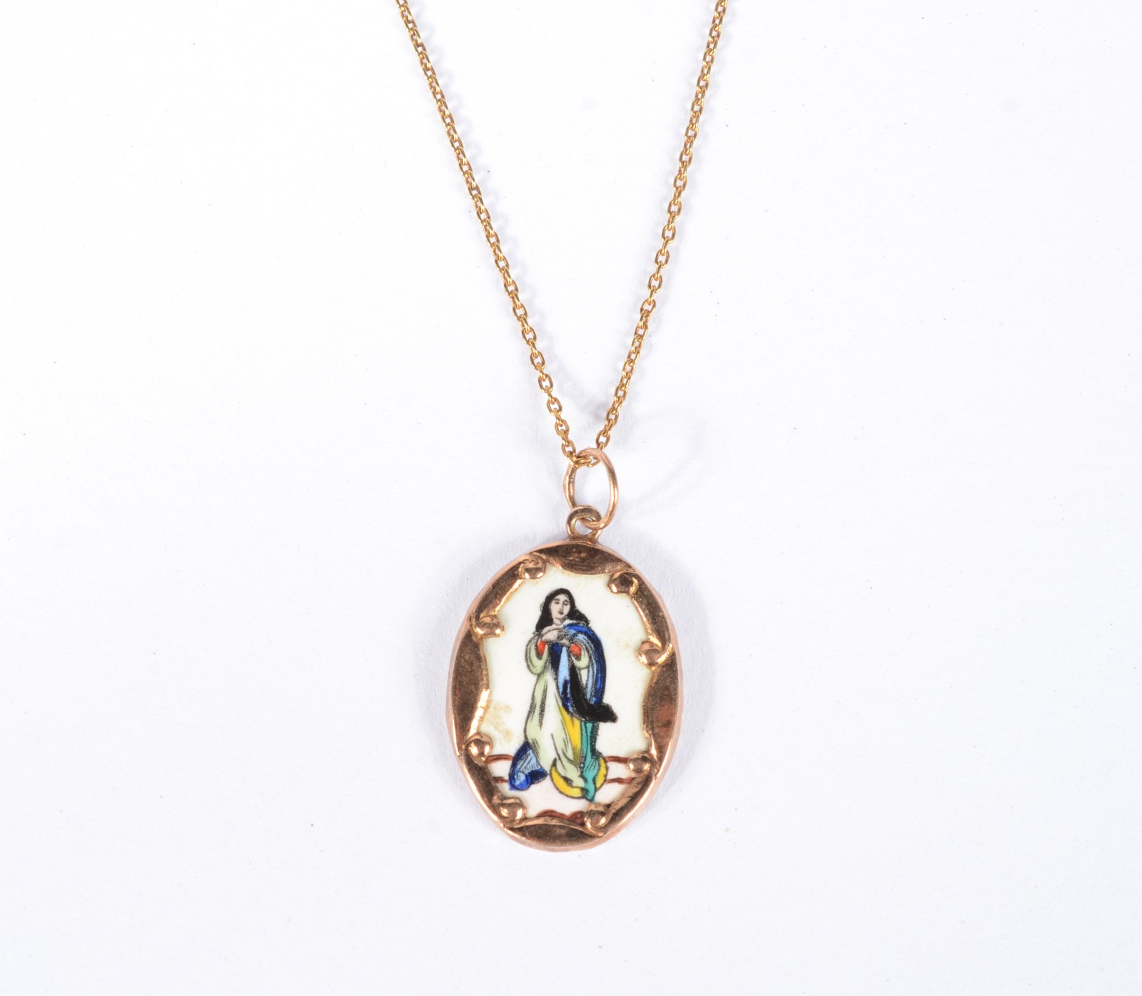 Colar de ouro 18 k., pendente de Nossa Senhora do Rosário da... - foto 1 de 6