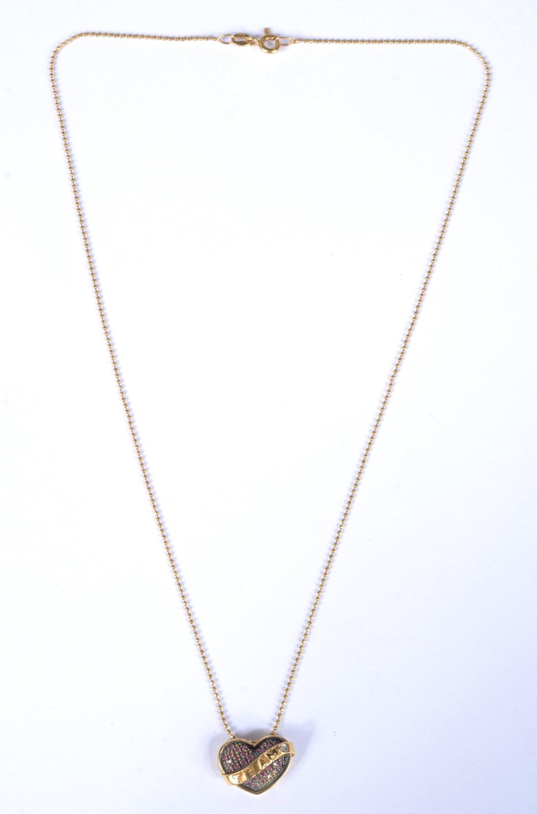 Colar com pendente na forma de coração com inscrição "Te Amo" de ouro... - foto 2 de 7