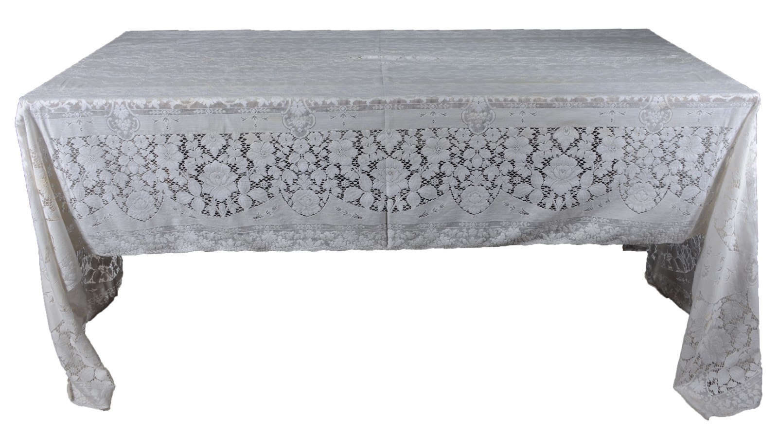 Toalha de mesa em "labirinto" branco (algumas manchas). - foto 1 de 6