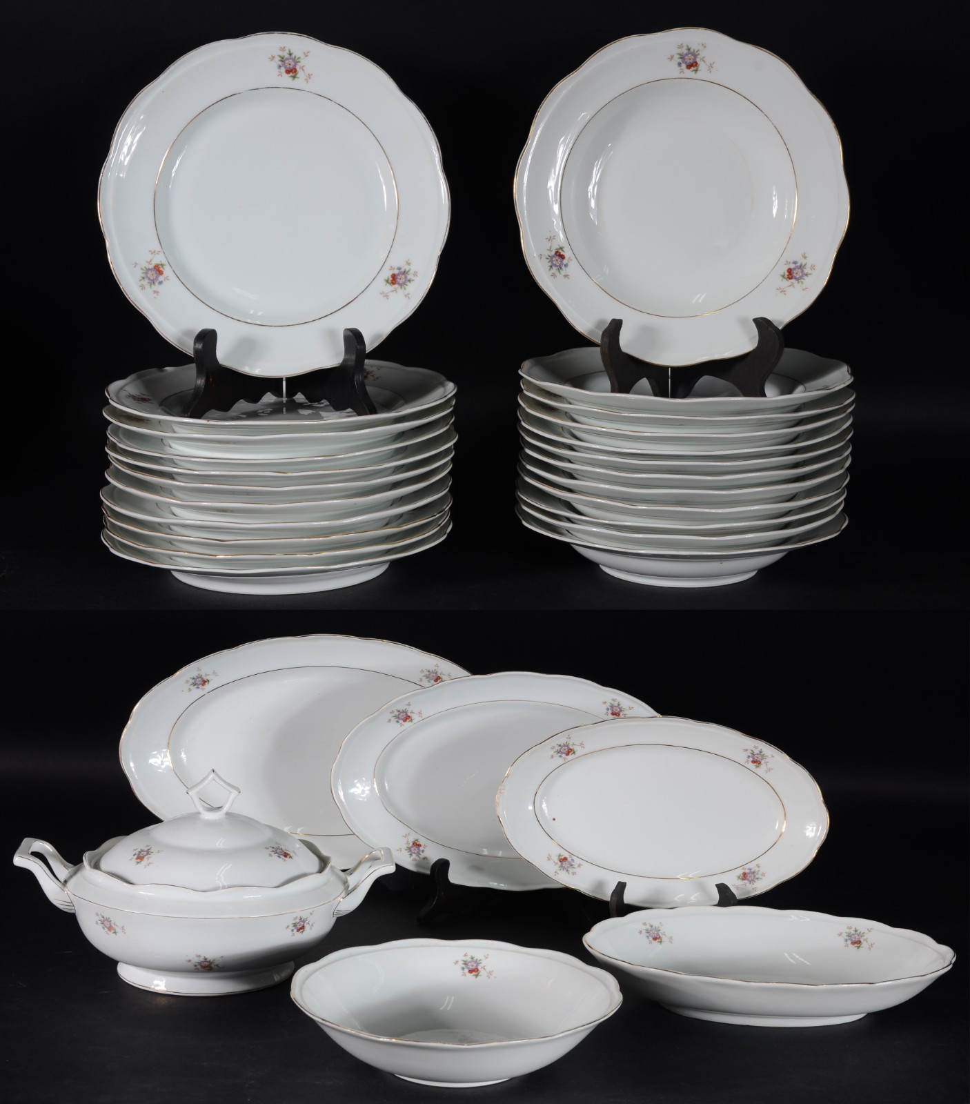 Aparelho de jantar de porcelana "Itaqui", na cor branca com flores em... - foto 1 de 5