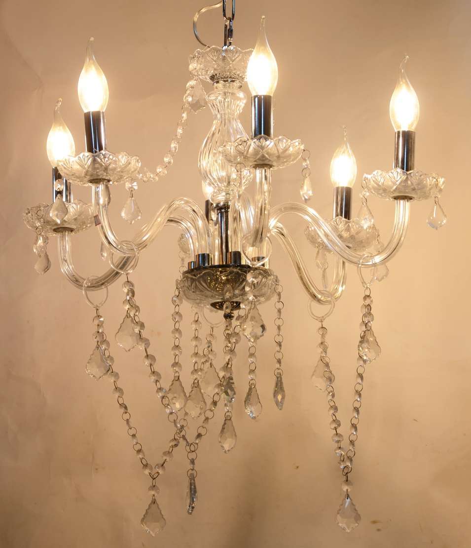 Lustre para 6 luzes de cristal com contas e pin... - Galeria Alphaville