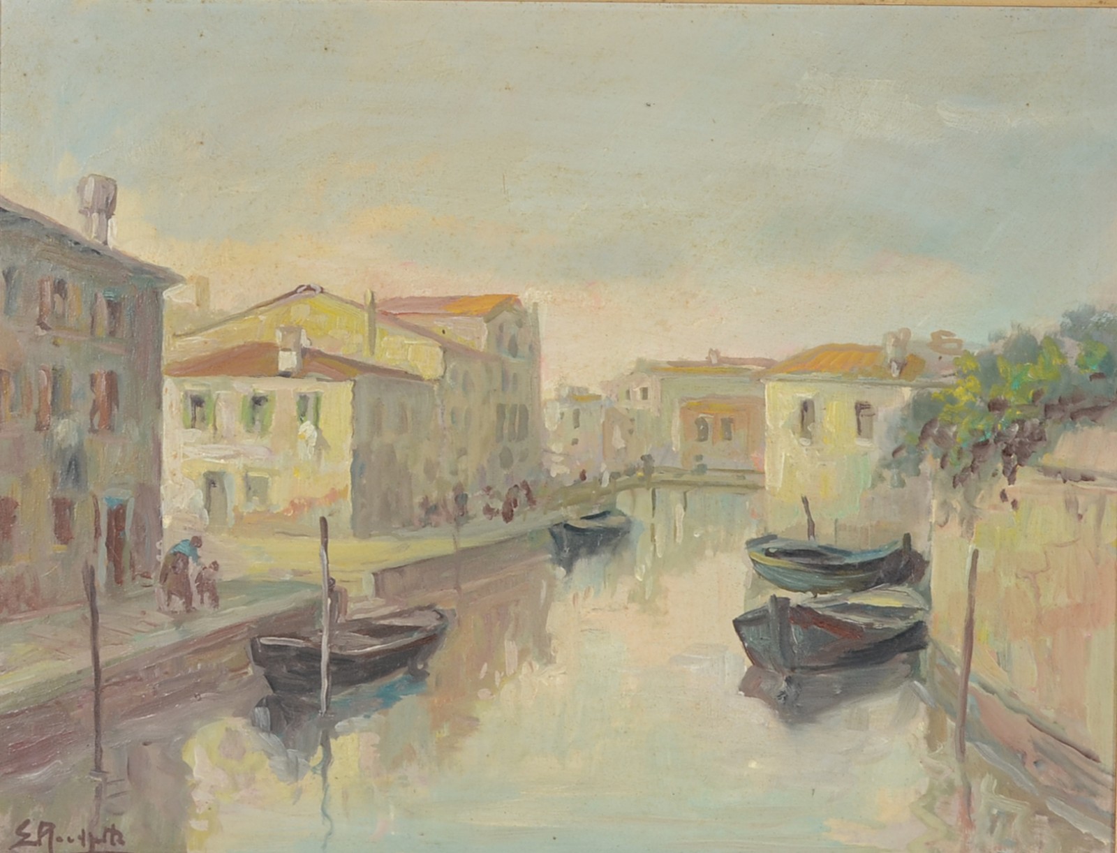 Erminio Rochetto (1900-1982), Rio com barcos, figuras e casario - foto 1 de 4