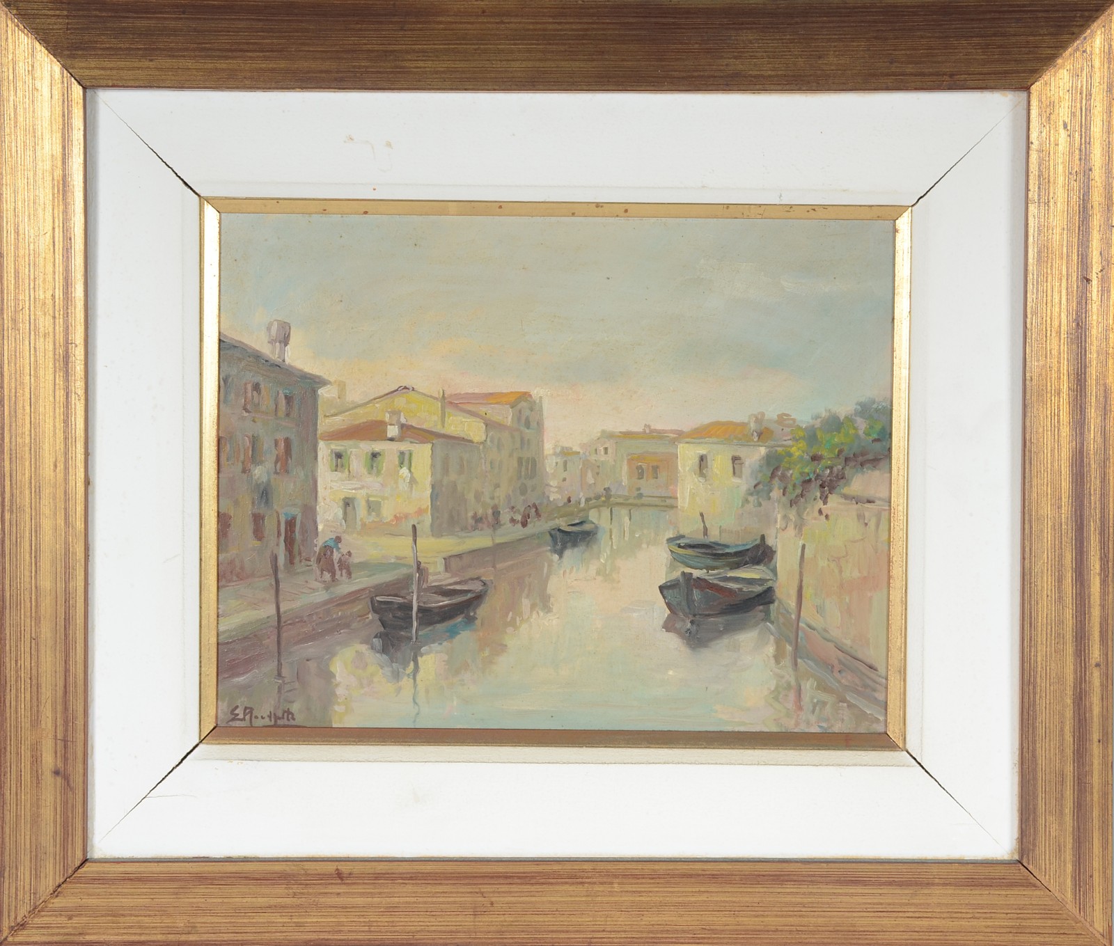 Erminio Rochetto (1900-1982), Rio com barcos, figuras e casario - foto 2 de 4