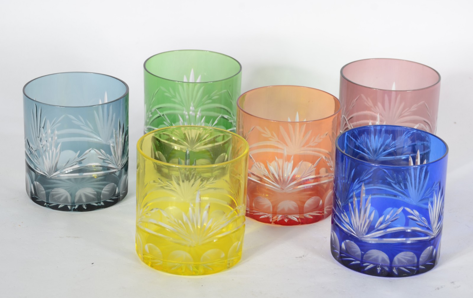 Conjunto com 6 copos para Whisky de cristal doublé colorido. - foto 1 de 3
