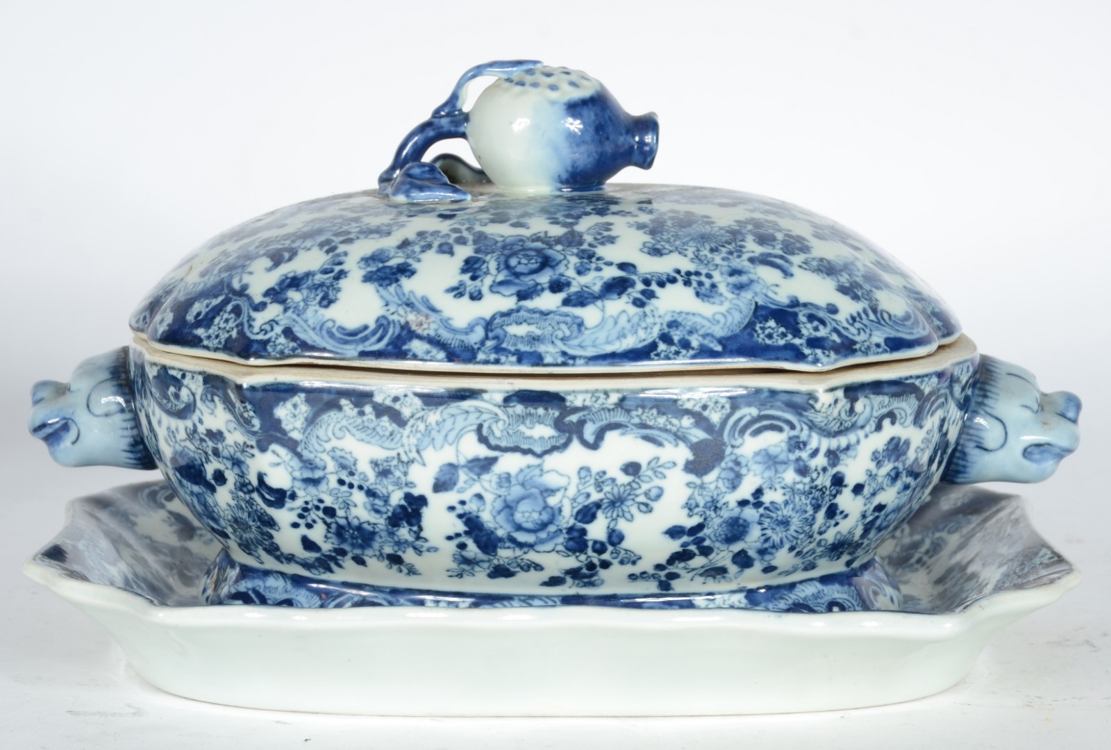 Terrina com presentoir de porcelana oriental decorada com guirlandas... - foto 1 de 6