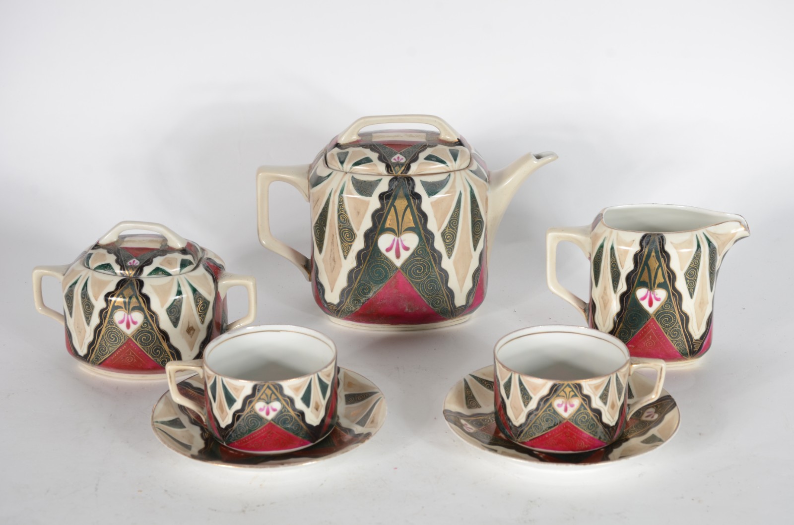 Tête-à-tête de porcelana tcheca, estilo Art Deco decorado com... - foto 1 de 5