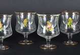 Conjunto com 6 taças para coquetel de camarão d... - Conjunto com 6 taças para coquetel de camarão de vidro decorado com figuras marinhas estilizadas em policromia.