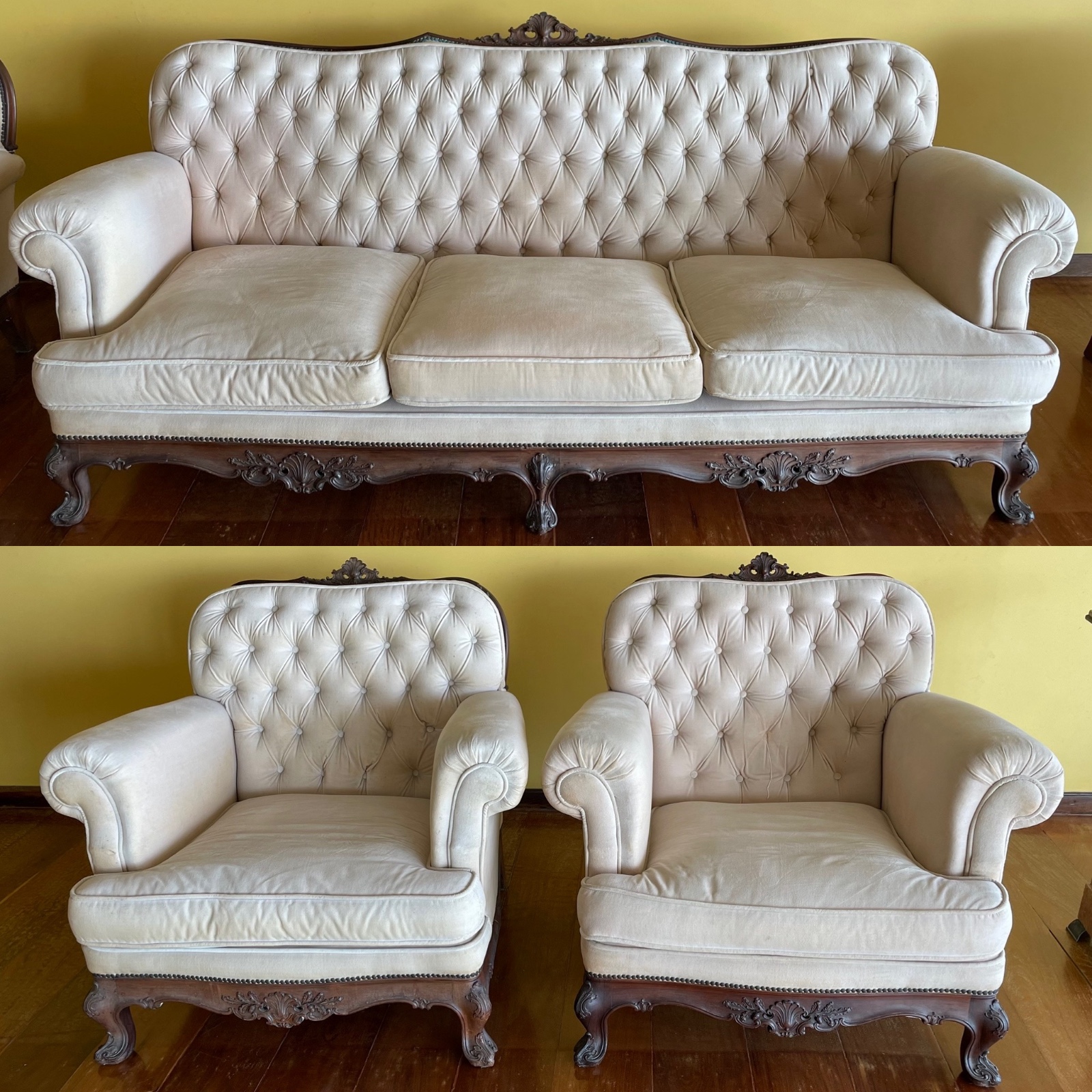 Elegante conjunto de sofá para 3 lugares e par de poltronas estofadas... - foto 1 de 10