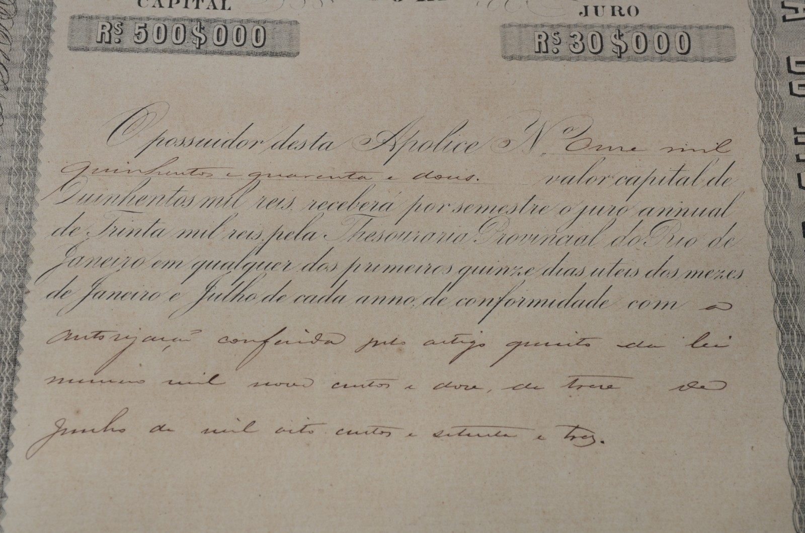 Três apólices de divida pública, datadas 1873. - foto 5 de 6