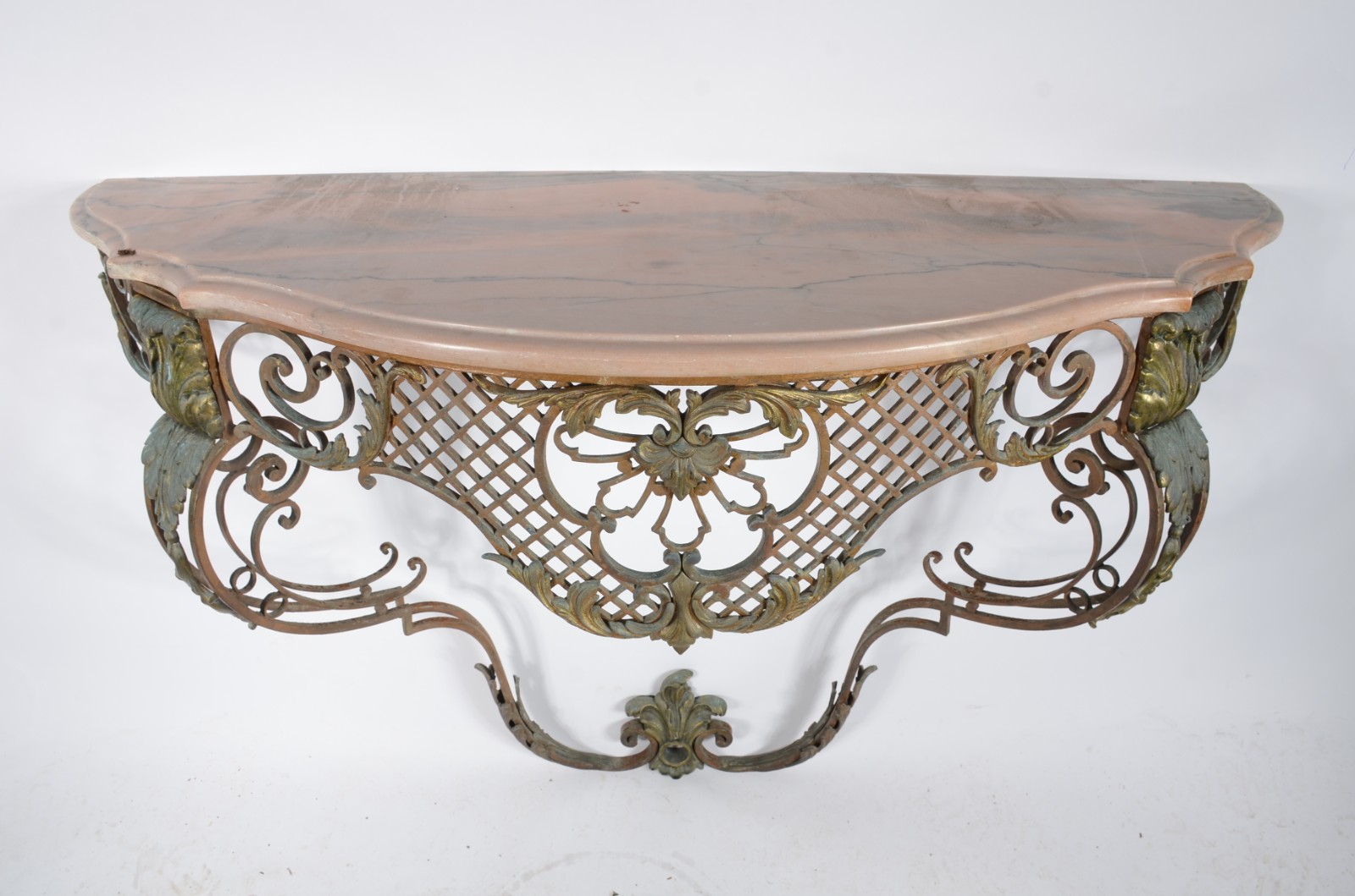 Console de parede de metal dourado ricamente trabalhado, tampo de... - foto 5 de 8