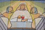 Eila Ampula (1916-2008), Santa Ceia - Tapeçaria. Apresenta furo e pequenos rasgos na parte inferior. Desgastes.