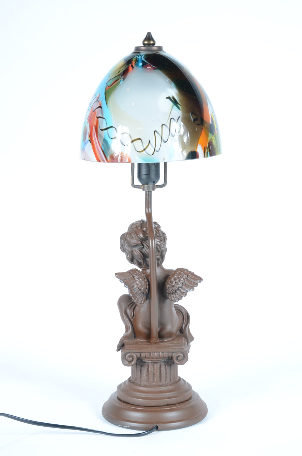 Luminária de petit bronze, base com figura de anjo com pequena pomba... - foto 5 de 7