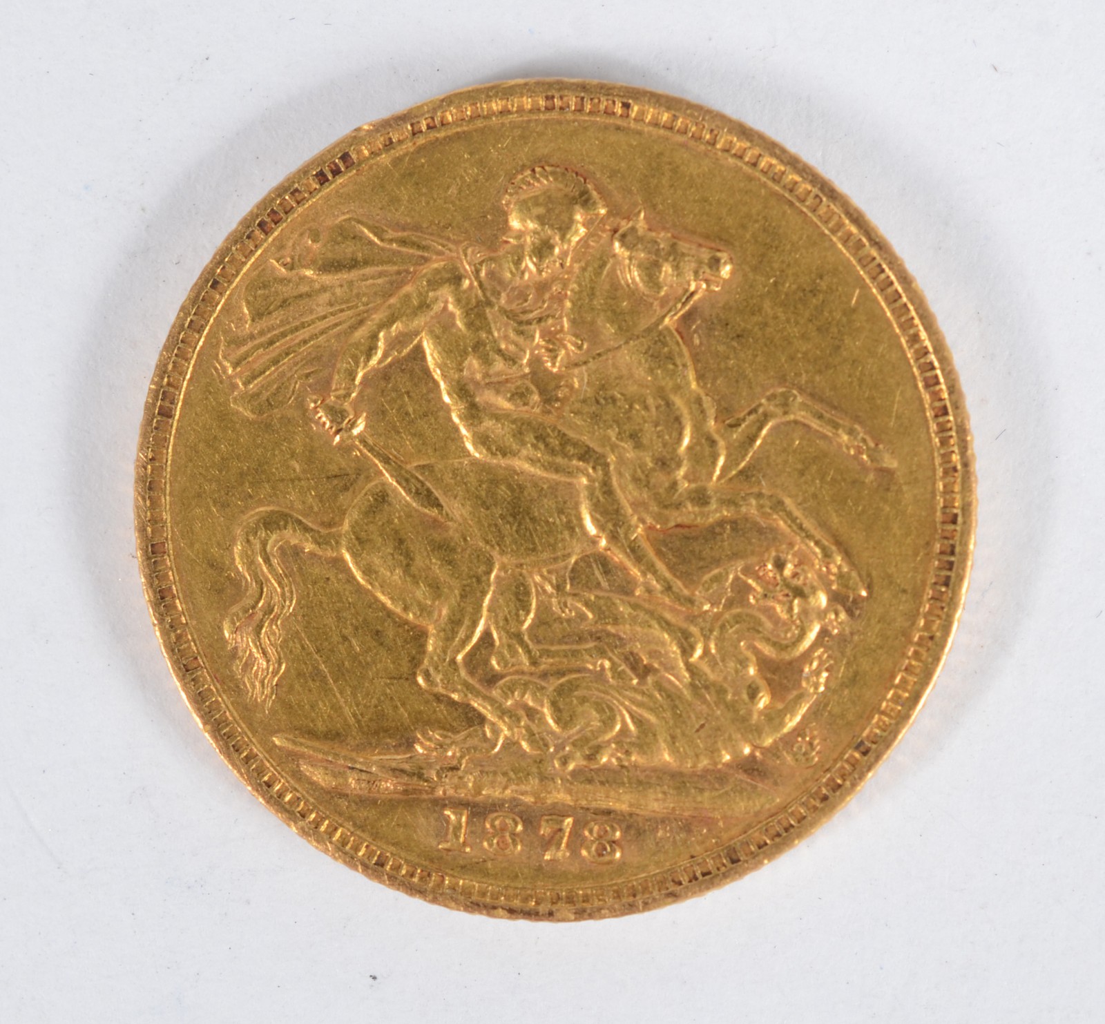 Libra de ouro datada de 1878 com figura de São Jorge. (Por motivos de... - foto 1 de 2