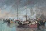 OSCAR AVERSA, Marinha com Barcos - Óleo sobre tela.