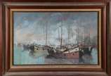 OSCAR AVERSA, Marinha com Barcos - Óleo sobre tela.