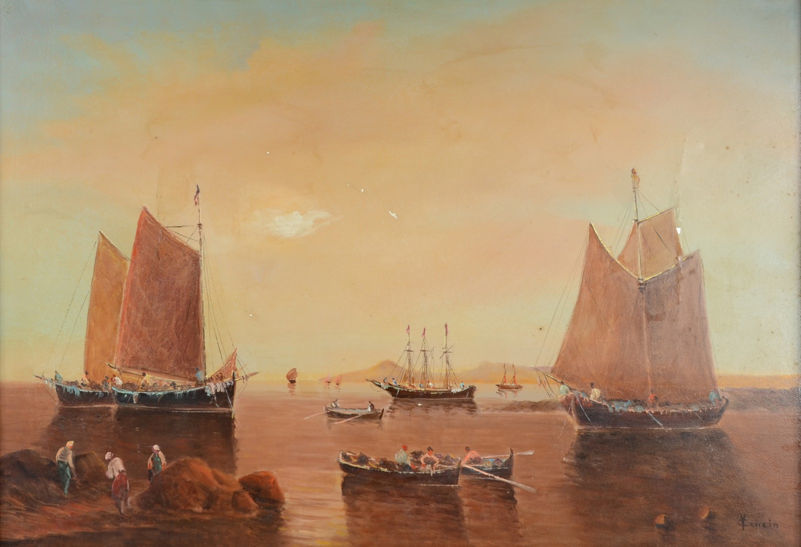 Vincenzo Cencin (1925-2010), Marinha com barcos - foto 1 de 8
