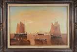 Vincenzo Cencin (1925-2010), Marinha com barcos - Óleo sobre tela. Pequenos craquelês e falhas na tinta.