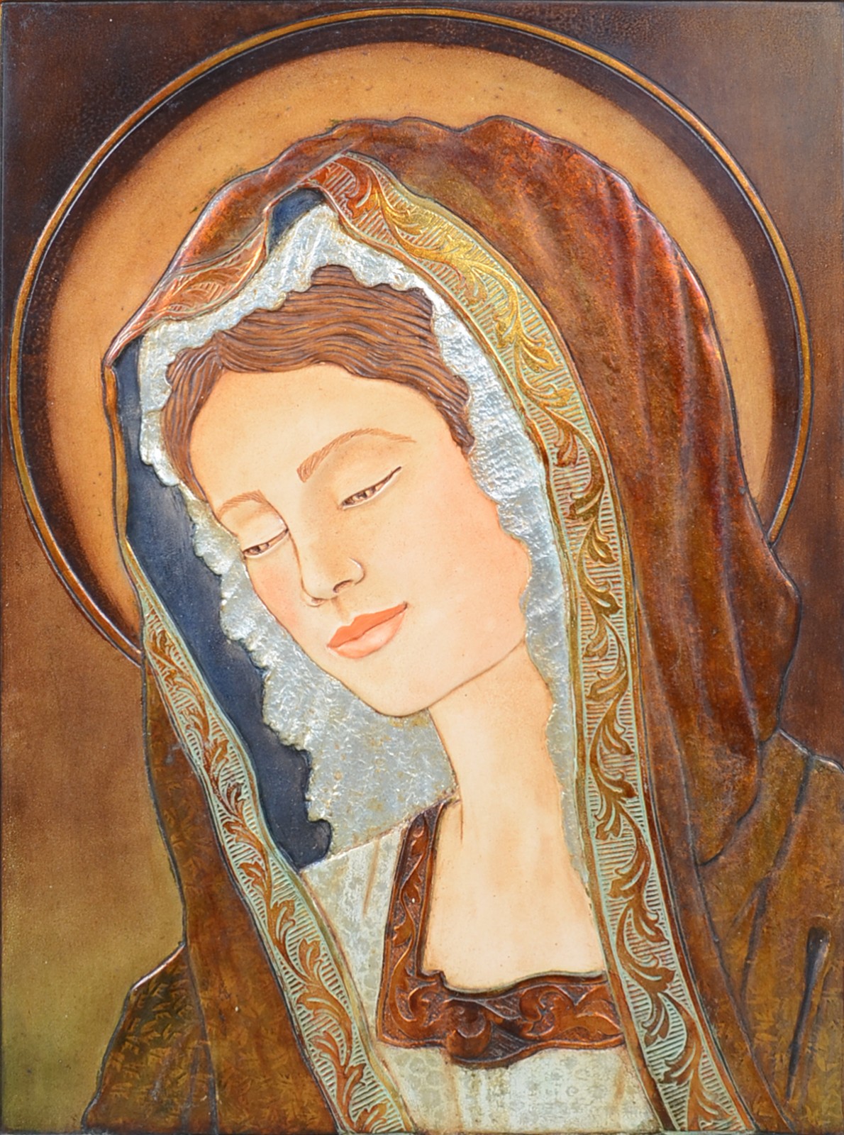 Quadro decorativo com figura de Madona de madeira e outros materiais. - foto 1 de 3