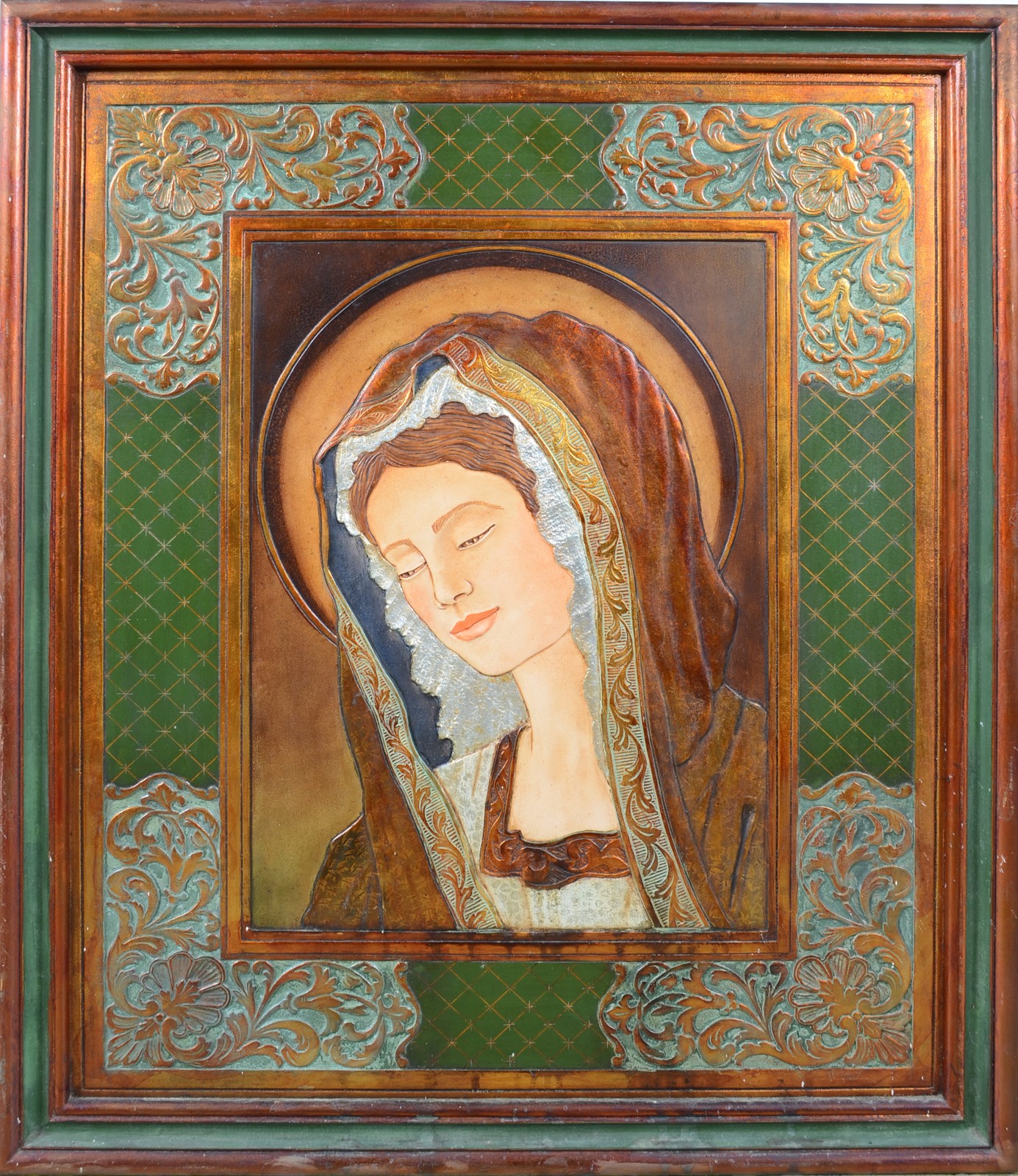 Quadro decorativo com figura de Madona de madeira e outros materiais. - foto 2 de 3