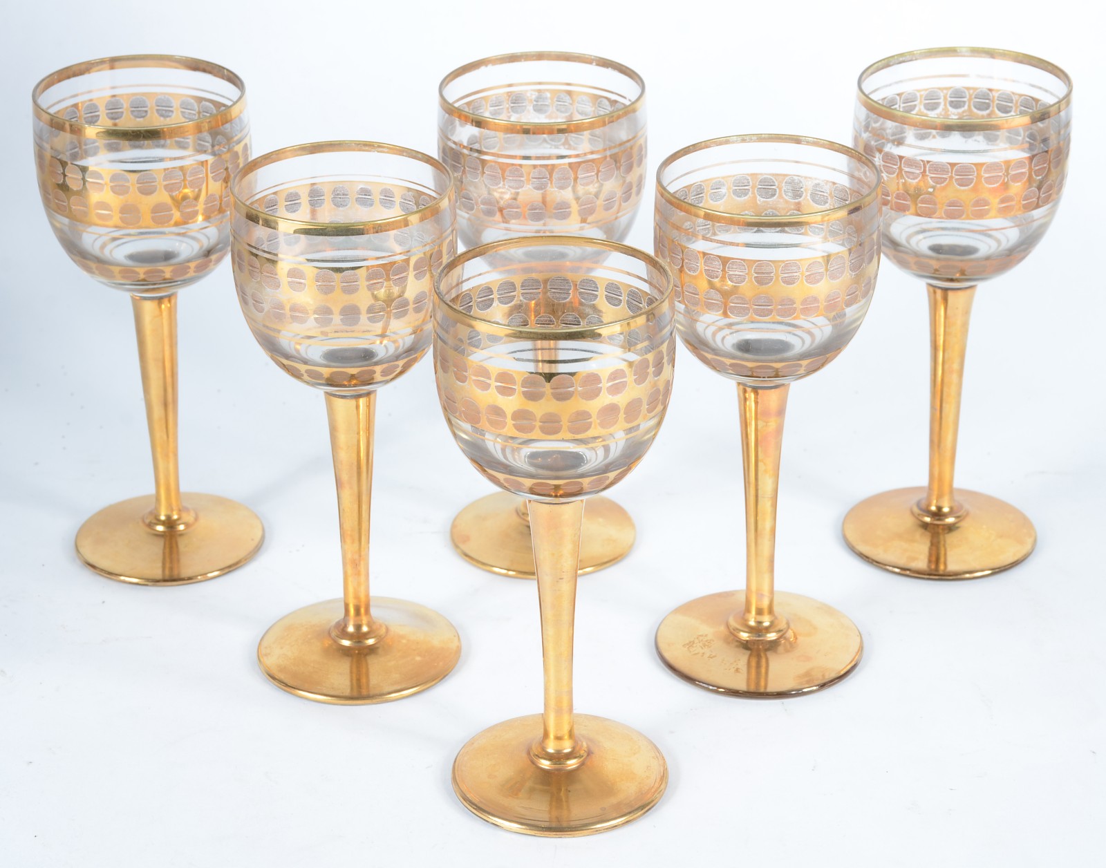 Conjunto com seis taças para vinho de cristal com pés e gregas... - foto 1 de 3
