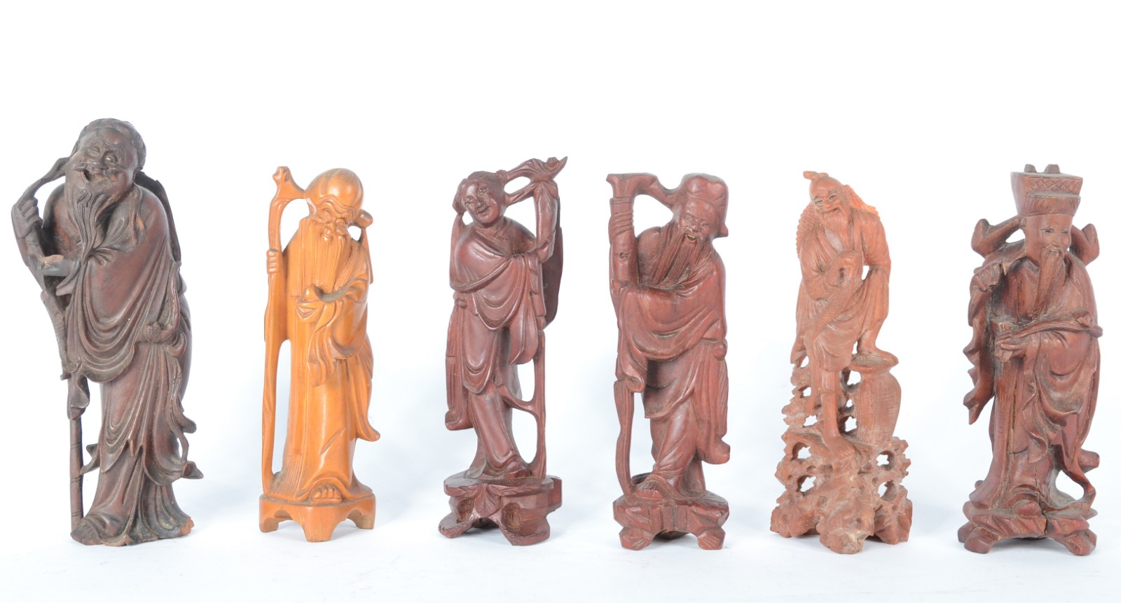 Conjunto com 6 figuras orientais diversas, sendo 5 em madeira... - foto 1 de 8