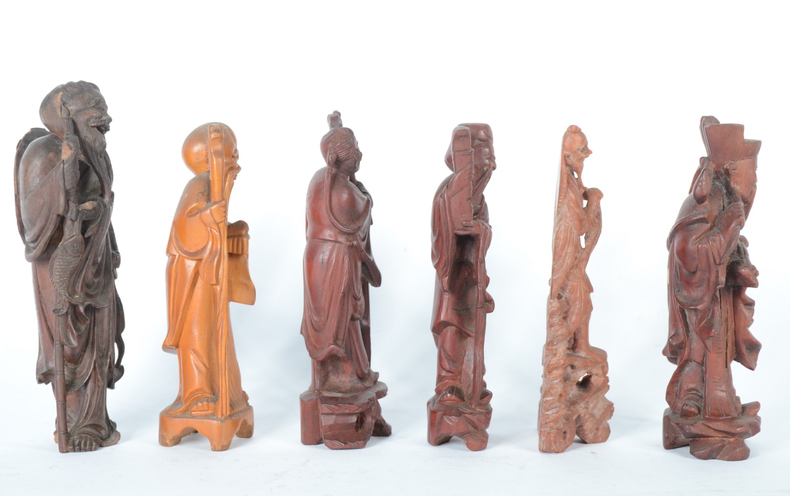 Conjunto com 6 figuras orientais diversas, sendo 5 em madeira... - foto 5 de 8