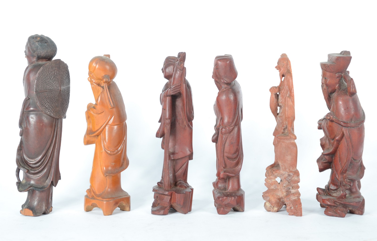 Conjunto com 6 figuras orientais diversas, sendo 5 em madeira... - foto 6 de 8