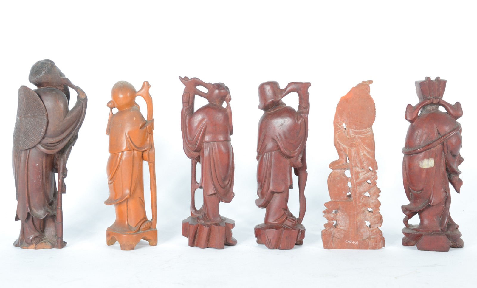 Conjunto com 6 figuras orientais diversas, sendo 5 em madeira... - foto 7 de 8