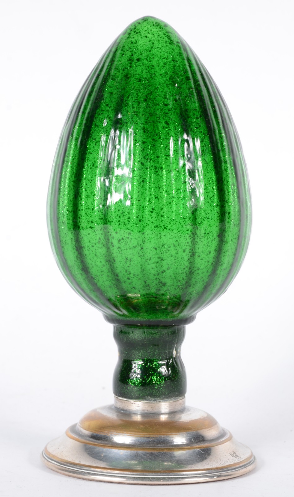 Pinha de vidro verde gomado, base de metal. - foto 1 de 3