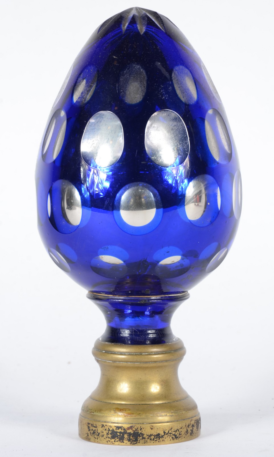 Pinha espelhada de cristal doublé azul lapidada, base de metal. - foto 1 de 4