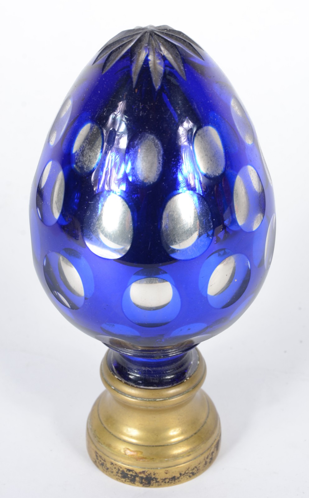 Pinha espelhada de cristal doublé azul lapidada, base de metal. - foto 2 de 4