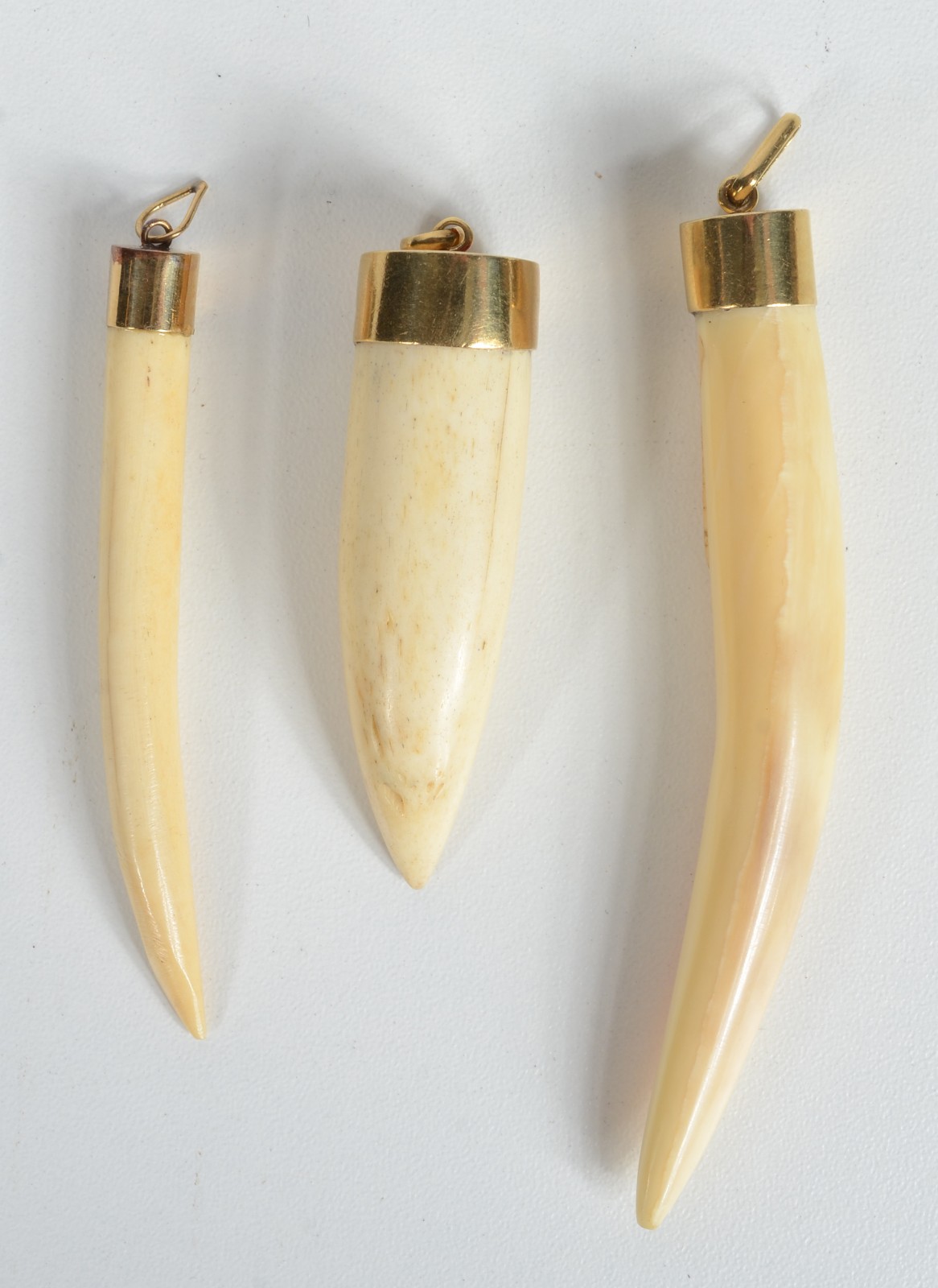 Conjunto com três presas com incrustações de ouro 18 k., contraste... - foto 1 de 2