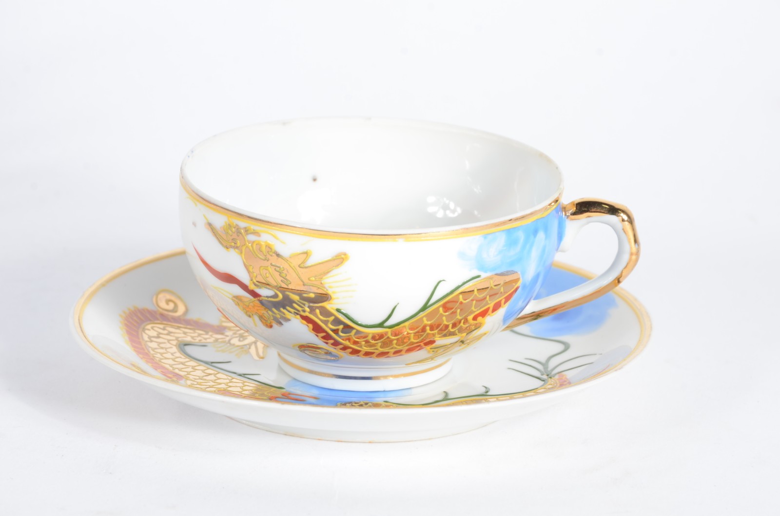 Aparelho de chá de porcelana oriental, detalhes em azul celeste com... - foto 3 de 10