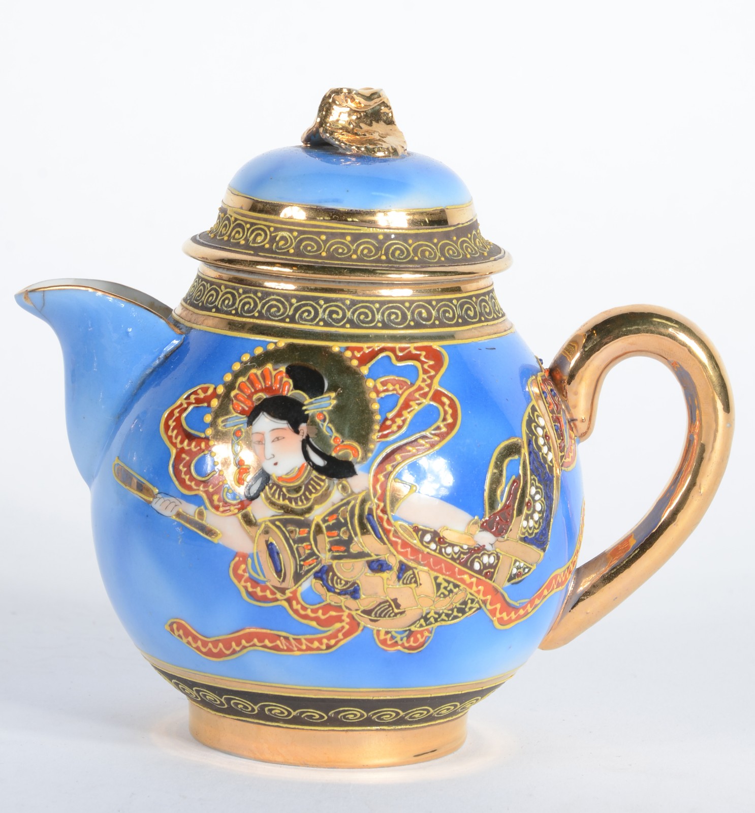 Aparelho de chá de porcelana oriental, detalhes em azul celeste com... - foto 5 de 10