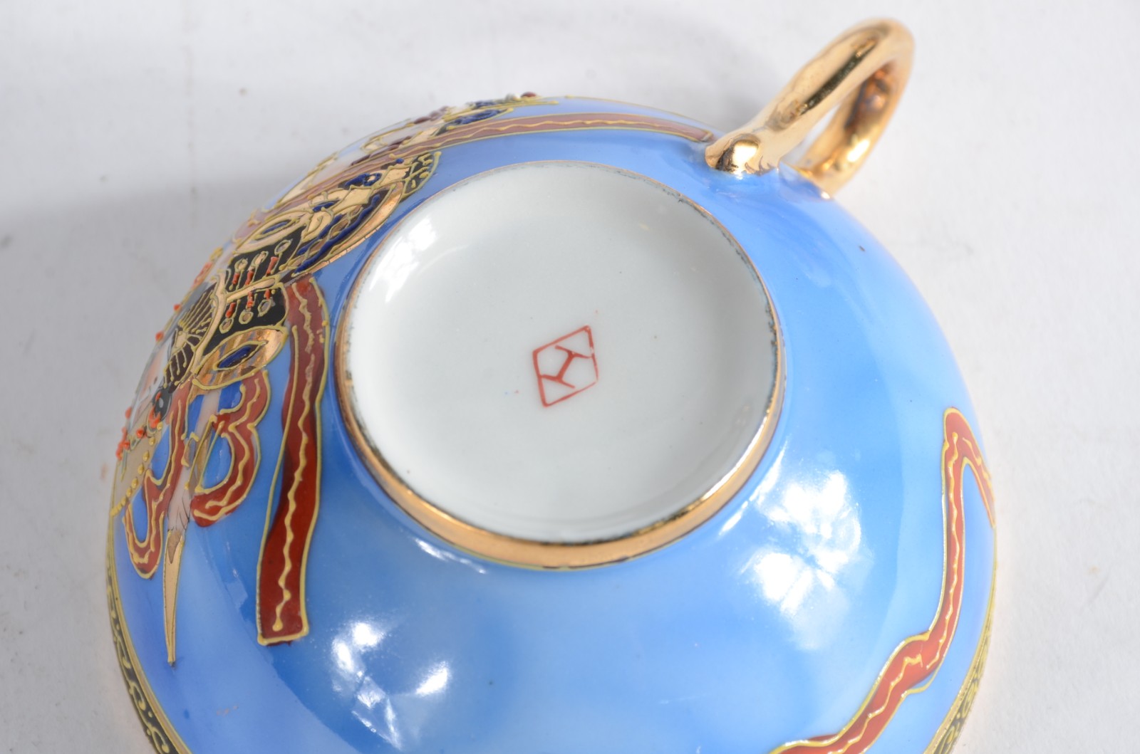 Aparelho de chá de porcelana oriental, detalhes em azul celeste com... - foto 7 de 10