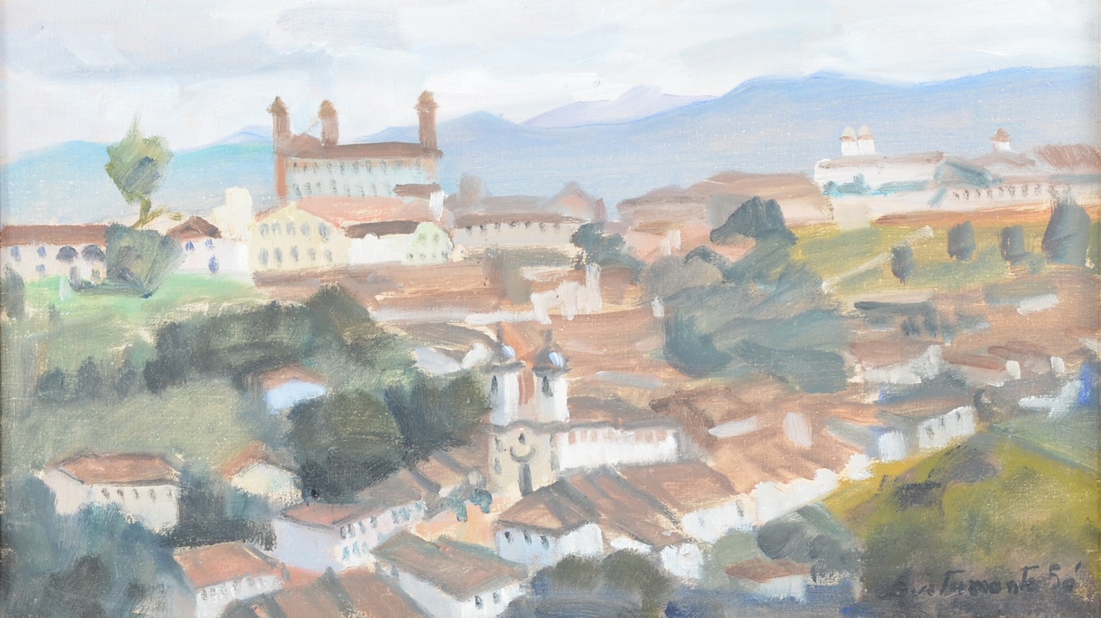 Bustamante Sá (1907-1988), Paisagem com casarios e igrejas - foto 1 de 4
