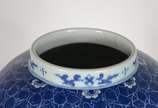 Potiche de porcelana azul e branca. Borda com p... - Potiche de porcelana azul e branca. Borda com pequeno quebrado.