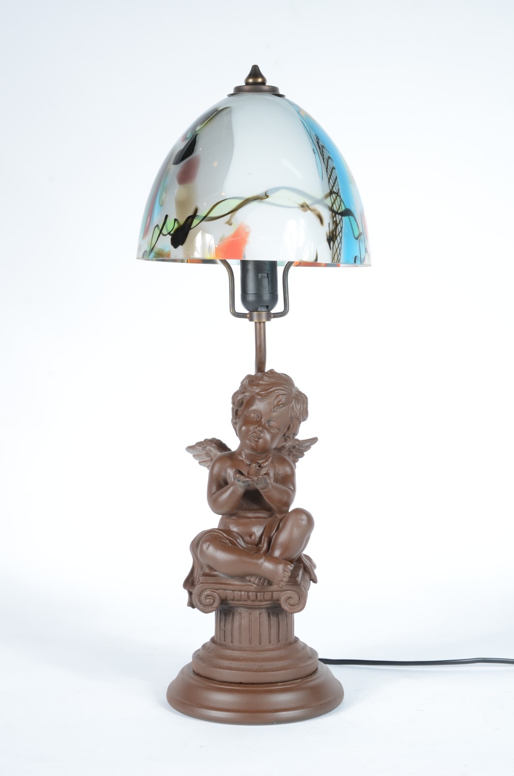 Luminária de petit bronze, base com figura de anjo com pequena pomba... - foto 1 de 7