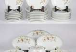 Porcelanas Steatita (1956),  - Aparelho de jantar de porcelana Steatita branca com flores em policromia, composto de: 10 pratos rasos, 11 fundos, sopeira, molheira, 11 pratos de sob