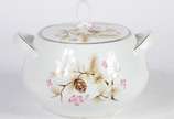 Porcelanas Steatita (1956),  - Aparelho de jantar de porcelana Steatita branca com flores em policromia, composto de: 10 pratos rasos, 11 fundos, sopeira, molheira, 11 pratos de sob