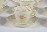 JEAN HAVILAND,  - Serviço de chá e café de porcelana francesa - Jean Haviland, na cor bege decorada com delicadas flores em policromia, composto de: 7 xícaras de chá co